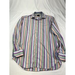 TailorByrd Men's XL Long Sleeve Shirt Multicolor Gingham Stripe Cuffs 100% Cotto